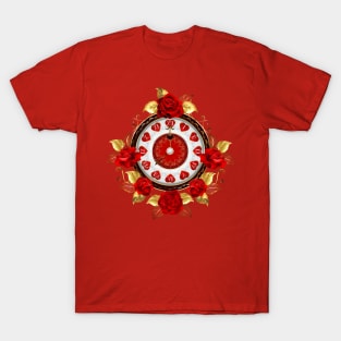 Clock with Red Roses T-Shirt